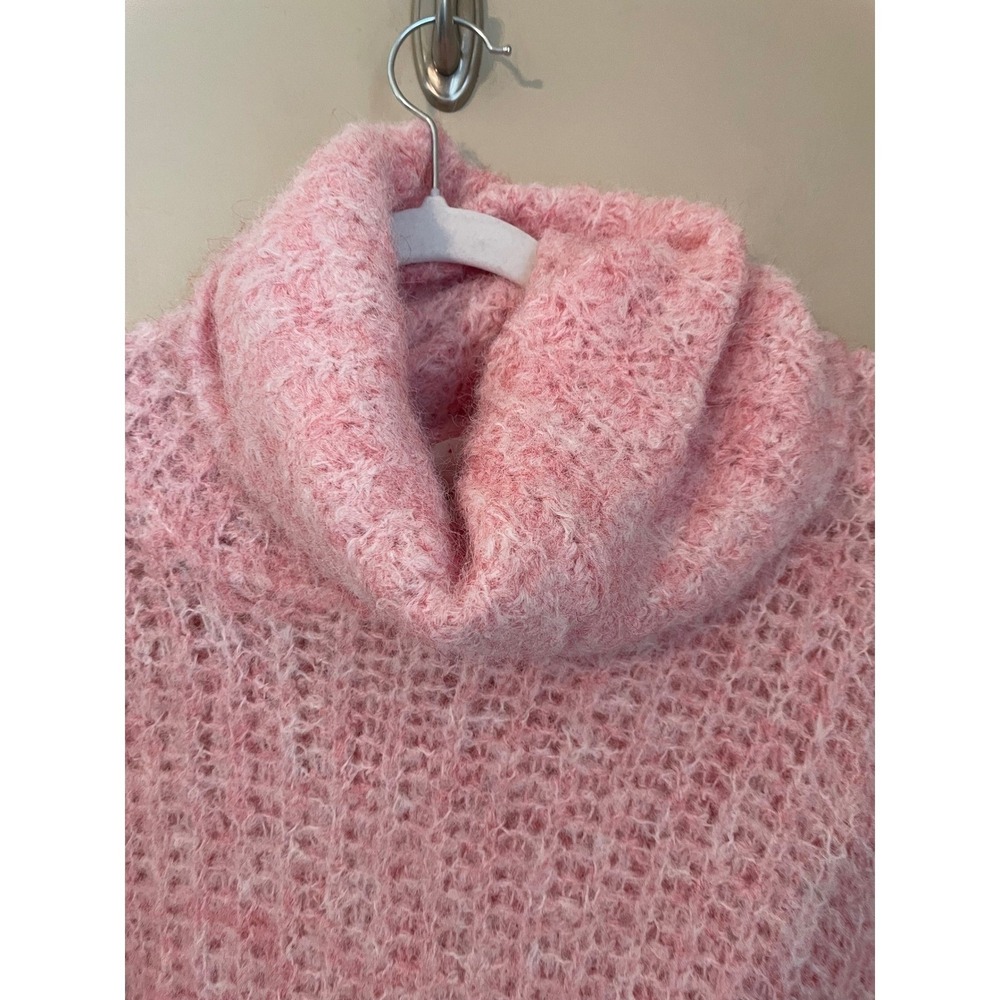 Anthropologie Funnel Neck Poncho Pullover‎ One Size Pink Fuzzy Oversize Cozy - Picture 8 of 10
